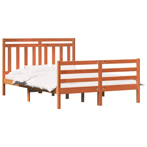 Estrutura de cama de casal simple com cabeceira - Marrom Cera 150 x 200 cm