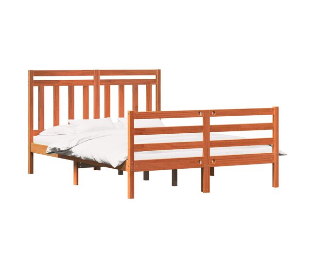 Estructura de cama matrimonial estilo con cabecera marrón cera 150 x 200 cm