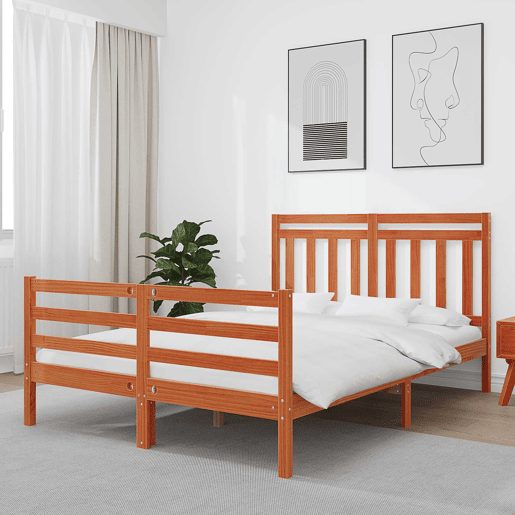 Estrutura de cama de casal simple com cabeceira - Marrom Cera 150 x 200 cm