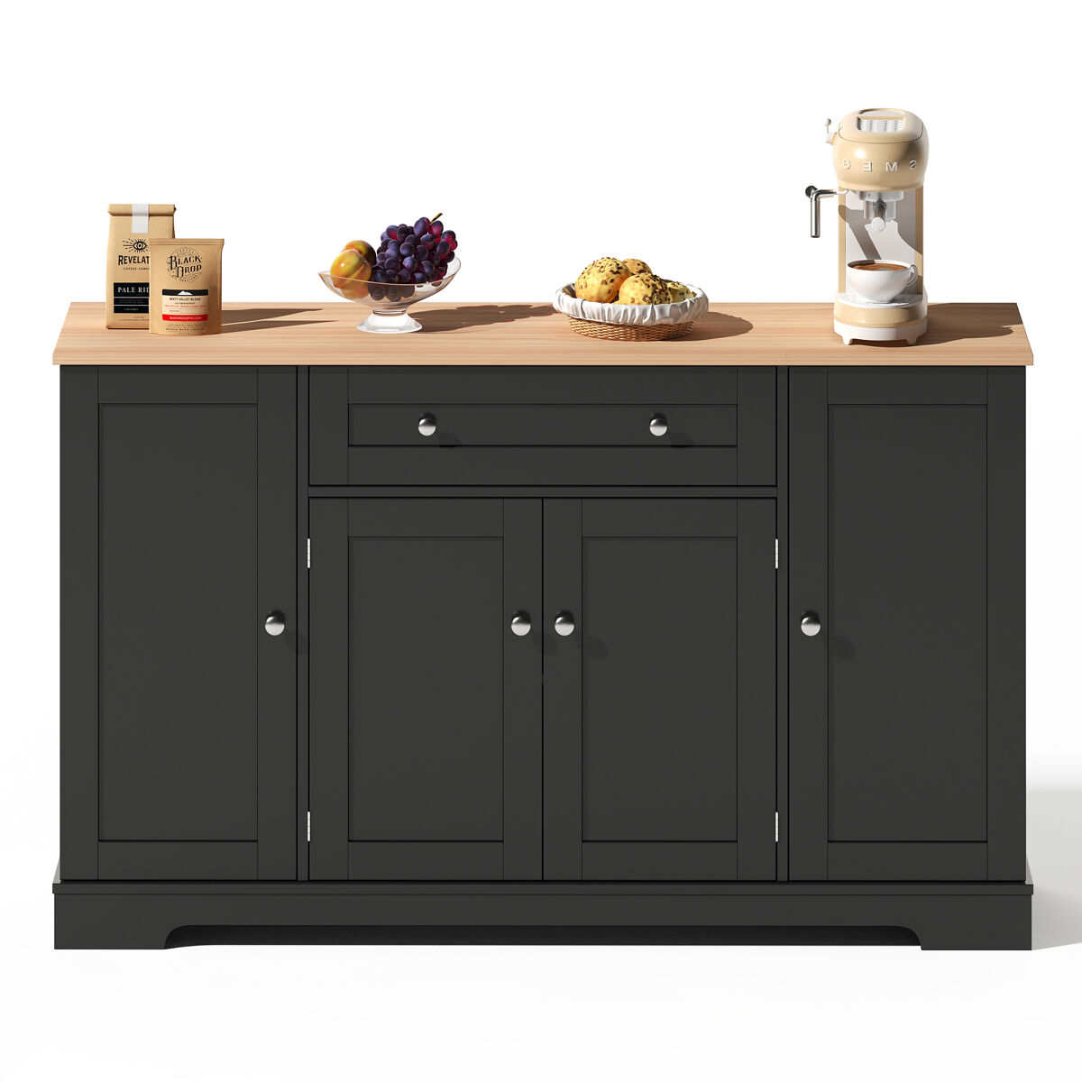Aparador Rústico de Madera MDF con 4 Puertas y 1 Cajón 138 Negro