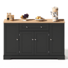 Aparador Rústico para Cozinha e Sala de Jantar Móvel Auxiliar de Madeira MDF Buffet de Arrumação com 4 Portas Prateleiras Ajustáveis e 1 Gaveta Grande 138cm Preto