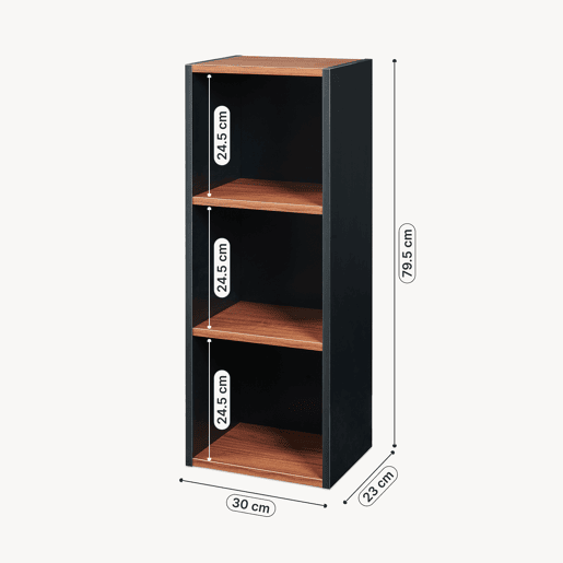 Estante Trond 3 compartimentos abertos 80x30x23 cm PretoEfeito nogueira en.casa