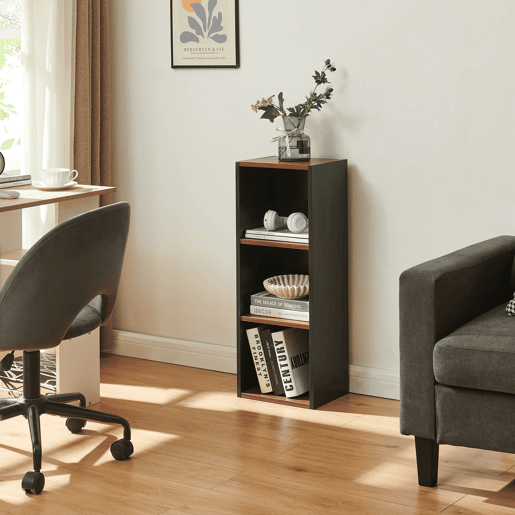 Estante Trond 3 compartimentos abertos 80x30x23 cm PretoEfeito nogueira en.casa