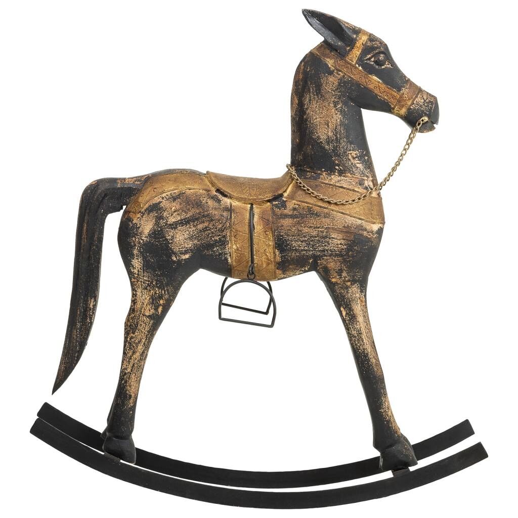 Caballo balancín de madera acabado artesanal negro 73x20x84h cm