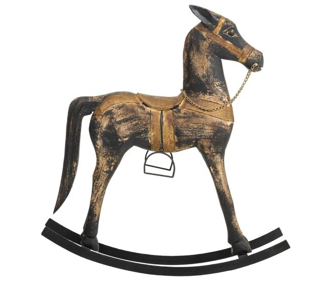 Caballo balancín de madera acabado artesanal negro 73x20x84h cm
