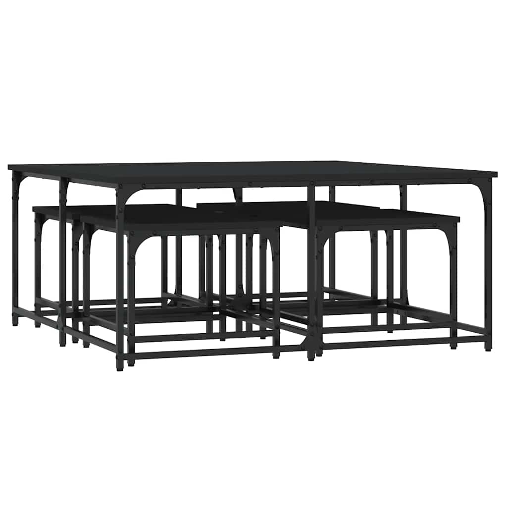 5 pzs Mesas de Café apilables - Mesas de Centro 100x100 Negro