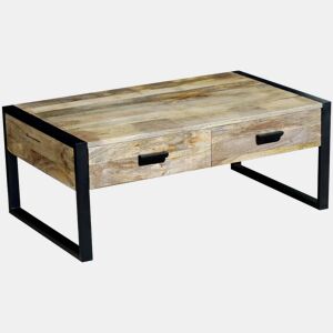 Mesa de Centro, Mesa baixa, 2 gavetas madeira de manga sólida 100x60x40 cm