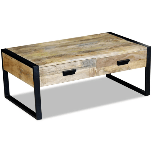 Mesa de Centro, Mesa baixa, 2 gavetas madeira de manga sólida 100x60x40 cm Mesa de Centro, Mesa baixa, 2 gavetas madeira de manga sólida 100x60x40 cm