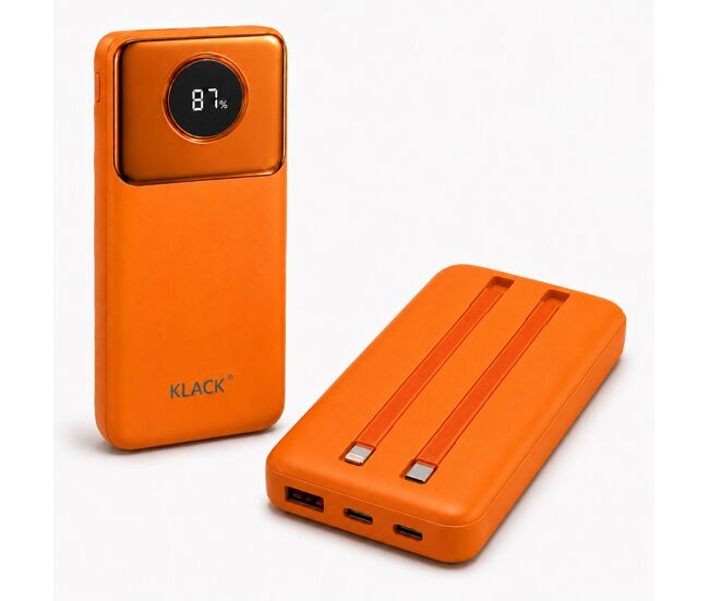 Power bank klack 10000 mah con cables integrados usb-c y lightning, carga rápida, usb y entrada tipo-c
