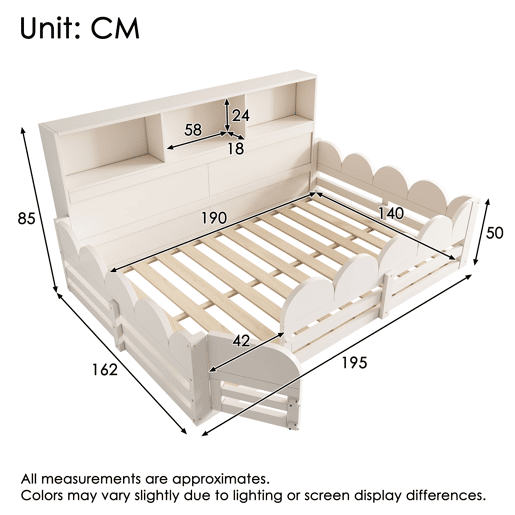 Cama infantil 140x190 - com grades e porta, com prateleira, área de brincar segura - Branco Cama infantil 140x190 - com grades e porta, com prateleira, área de brincar segura - Branco