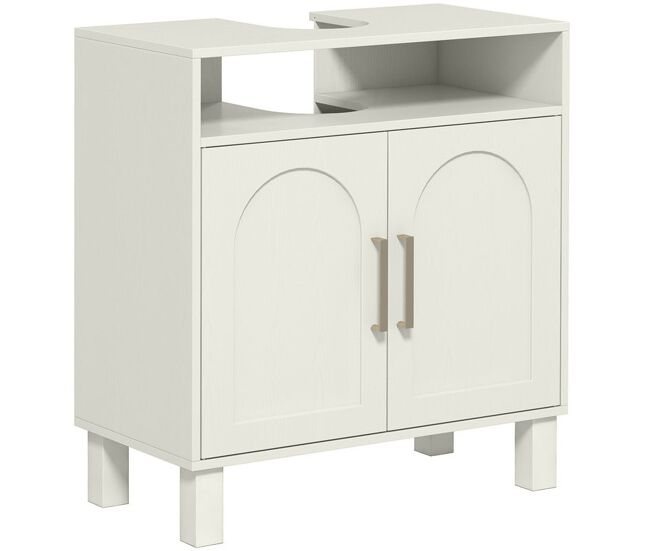 Homcom mueble bajo lavabo, mueble de baño con 2 puertas, estante abierto, estante ajustable para lavabos sin pedestal, 60x30x63 cm, blanco crema