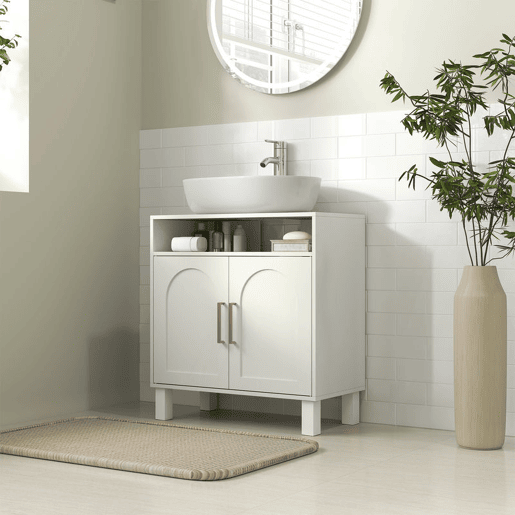 HOMCOM Móvel debaixo de Lavatório com Prateleira Ajustável, 60x30x63 cm, Branco Creme