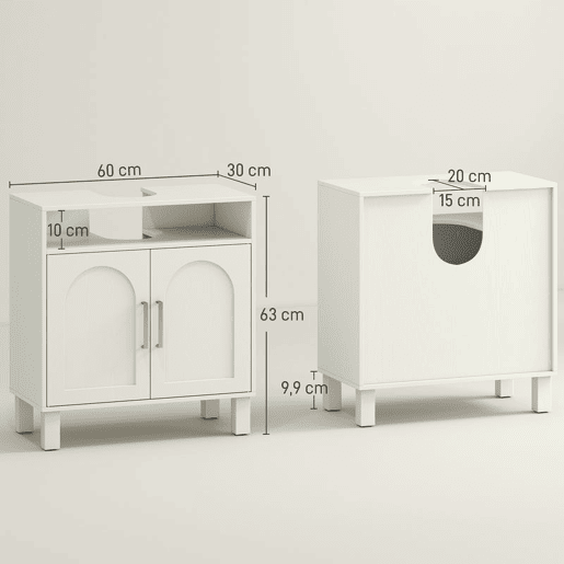 HOMCOM Móvel debaixo de Lavatório com Prateleira Ajustável, 60x30x63 cm, Branco Creme