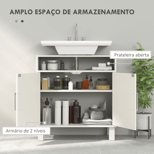 HOMCOM Móvel debaixo de Lavatório com Prateleira Ajustável, 60x30x63 cm, Branco Creme