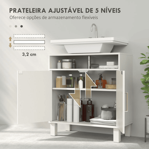 HOMCOM Móvel debaixo de Lavatório com Prateleira Ajustável, 60x30x63 cm, Branco Creme