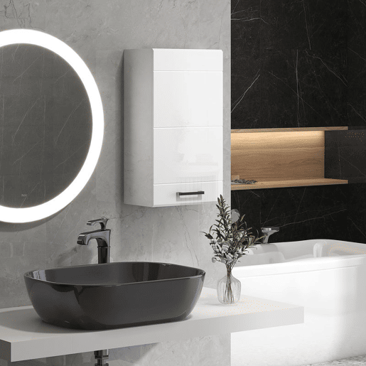 kleankin Armário de Casa de Banho de Parede, Móvel Suspenso com Prateleira Ajustável, para Cozinha, Lavandaria, Quarto, Branco Brilhante