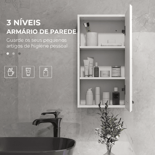 kleankin Armário de Casa de Banho de Parede, Móvel Suspenso com Prateleira Ajustável, para Cozinha, Lavandaria, Quarto, Branco Brilhante