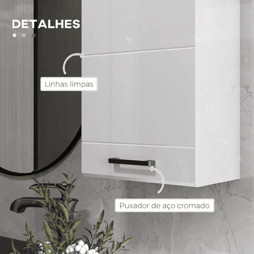 kleankin Armário de Casa de Banho de Parede, Móvel Suspenso com Prateleira Ajustável, para Cozinha, Lavandaria, Quarto, Branco Brilhante
