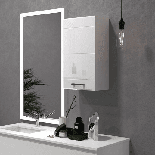 kleankin Armário de Casa de Banho de Parede, Móvel Suspenso com Prateleira Ajustável, para Cozinha, Lavandaria, Quarto, Branco Brilhante