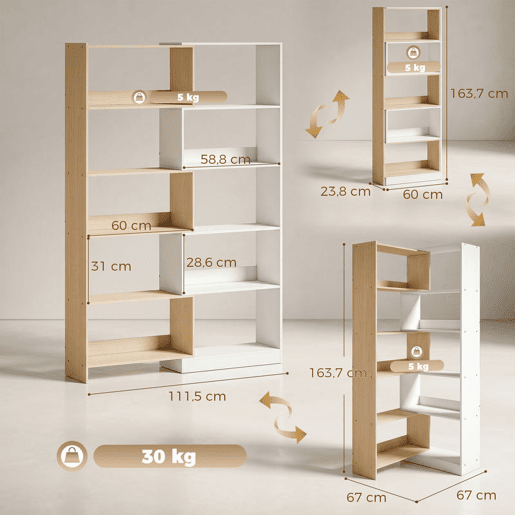 HOMCOM Estante Expansível 5 Níveis Estante para Livros Giratória 350° Largura Ajustável Convertível em L Reta ou Compacta para Sala Quarto Escritório 111,5x23,8x163,7 cm Madeira e Branco HOMCOM Estante Expansível 5 Níveis Estante para Livros Giratória 350° Largura Ajustável Convertível em L Reta ou Compacta para Sala Quarto Escritório 111,5x23,8x163,7 cm Madeira e Branco