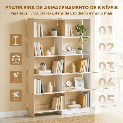HOMCOM Estante Expansível 5 Níveis Estante para Livros Giratória 350° Largura Ajustável Convertível em L Reta ou Compacta para Sala Quarto Escritório 111,5x23,8x163,7 cm Madeira e Branco HOMCOM Estante Expansível 5 Níveis Estante para Livros Giratória 350° Largura Ajustável Convertível em L Reta ou Compacta para Sala Quarto Escritório 111,5x23,8x163,7 cm Madeira e Branco