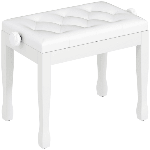 HOMCOM Banco de Piano, Altura Ajustável, Banco de Piano com Assento em Couro Sintético, Patas de Madeira, Suporta até 200 kg, 64x35x55 cm, Branco