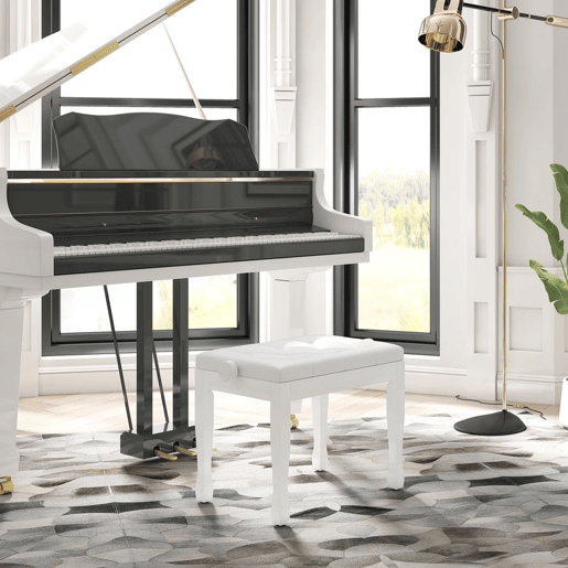 HOMCOM Banco de Piano, Altura Ajustável, Banco de Piano com Assento em Couro Sintético, Patas de Madeira, Suporta até 200 kg, 64x35x55 cm, Branco