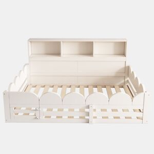 Cama infantil 140x200 - Proteção contra quedas, porta e prateleira, área segura para dormir e brincar para irmãos - Branco