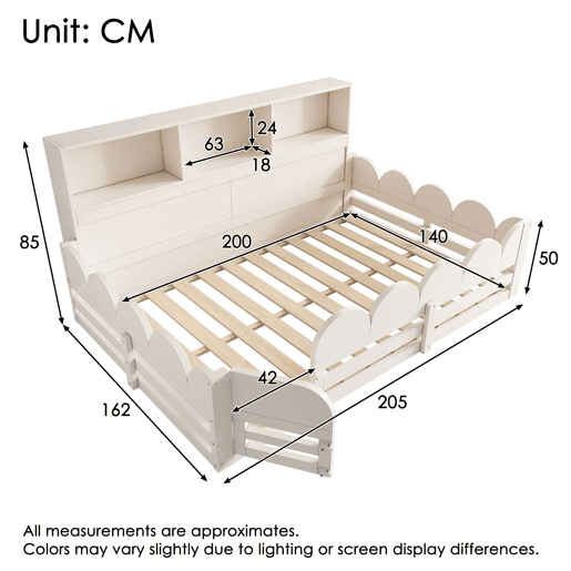Cama infantil 140x200 - Proteção contra quedas, porta e prateleira, área segura para dormir e brincar para irmãos - Branco Cama infantil 140x200 - Proteção contra quedas, porta e prateleira, área segura para dormir e brincar para irmãos - Branco