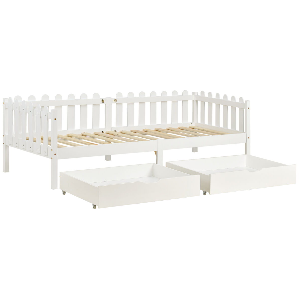 Cajonera 93x67x20cm - 2 cajones, almacenamiento bajo la cama, mdf, ruedas - blanco