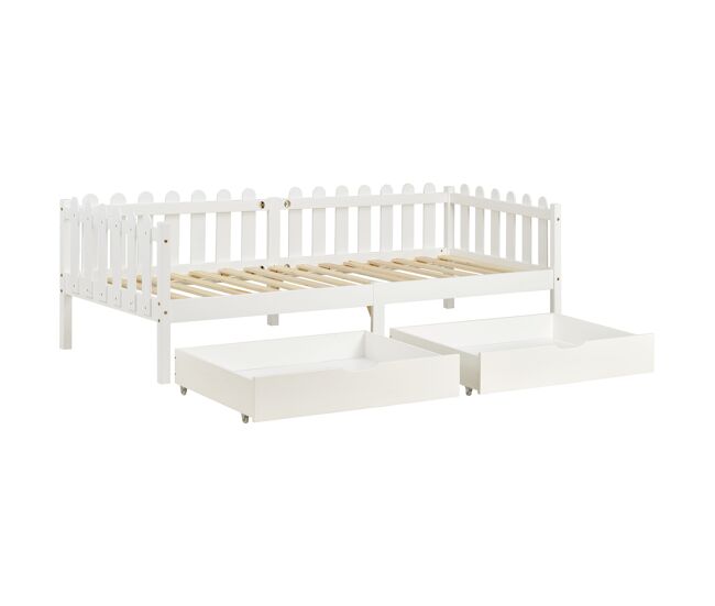 Cajonera 93x67x20cm - 2 cajones, almacenamiento bajo la cama, mdf, ruedas - blanco