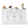 Aparador Rústico para Cozinha e Sala de Jantar Móvel Auxiliar de Madeira MDF Buffet de Arrumação com 4 Portas Prateleiras Ajustáveis e 1 Gaveta Grande 138cm Branco