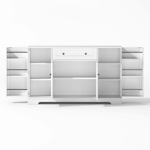 Aparador Rústico para Cozinha e Sala de Jantar Móvel Auxiliar de Madeira MDF Buffet de Arrumação com 4 Portas Prateleiras Ajustáveis e 1 Gaveta Grande 138cm Branco Aparador Rústico para Cozinha e Sala de Jantar Móvel Auxiliar de Madeira MDF Buffet de Arrumação com 4 Portas Prateleiras Ajustáveis e 1 Gaveta Grande 138cm Branco