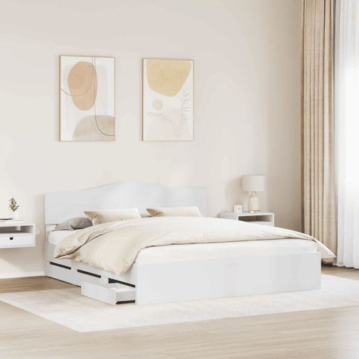Estrutura De Cama De Casal Moderno - Branco 180 x 200 cm Madeira de Engenharia