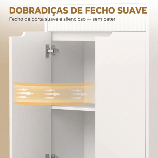Armário Alto para Casa de Banho HOMCOM 171 cm, Móvel Estreito com 3 Prateleiras Abertas, Gaveta Canelada, Prateleira Ajustável e Portas com Fecho Suave, Branco