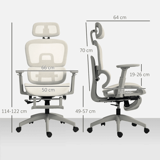 HOMCOM Cadeira de Escritório Ergonómica de Rede, Cadeira de Secretária com Apoios de Braços 3D, Reclinável até 135°, Encosto de Cabeça Ajustável, Encosto Alto, Suporte Lombar, Apoio para os Pés, Altura Ajustável, Bege HOMCOM Cadeira de Escritório Ergonómica de Rede, Cadeira de Secretária com Apoios de Braços 3D, Reclinável até 135°, Encosto de Cabeça Ajustável, Encosto Alto, Suporte Lombar, Apoio para os Pés, Altura Ajustável, Bege
