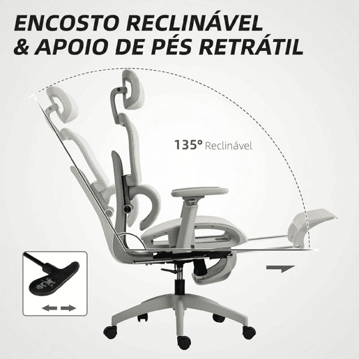 HOMCOM Cadeira de Escritório Ergonómica de Rede, Cadeira de Secretária com Apoios de Braços 3D, Reclinável até 135°, Encosto de Cabeça Ajustável, Encosto Alto, Suporte Lombar, Apoio para os Pés, Altura Ajustável, Bege HOMCOM Cadeira de Escritório Ergonómica de Rede, Cadeira de Secretária com Apoios de Braços 3D, Reclinável até 135°, Encosto de Cabeça Ajustável, Encosto Alto, Suporte Lombar, Apoio para os Pés, Altura Ajustável, Bege