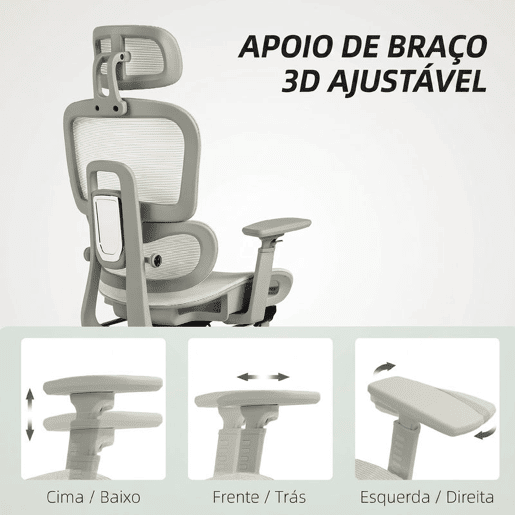 HOMCOM Cadeira de Escritório Ergonómica de Rede, Cadeira de Secretária com Apoios de Braços 3D, Reclinável até 135°, Encosto de Cabeça Ajustável, Encosto Alto, Suporte Lombar, Apoio para os Pés, Altura Ajustável, Bege HOMCOM Cadeira de Escritório Ergonómica de Rede, Cadeira de Secretária com Apoios de Braços 3D, Reclinável até 135°, Encosto de Cabeça Ajustável, Encosto Alto, Suporte Lombar, Apoio para os Pés, Altura Ajustável, Bege