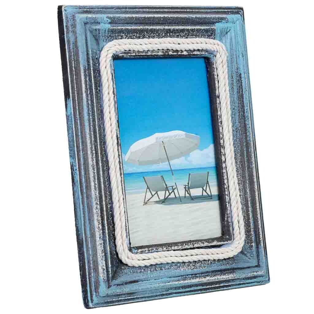 Porta fotos de madera azul 13x16, 17x2x22h cm