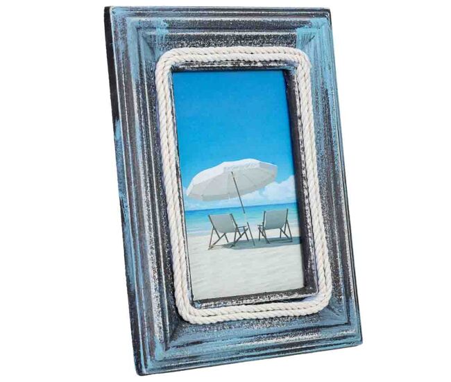 Porta fotos de madera azul 13x16, 17x2x22h cm
