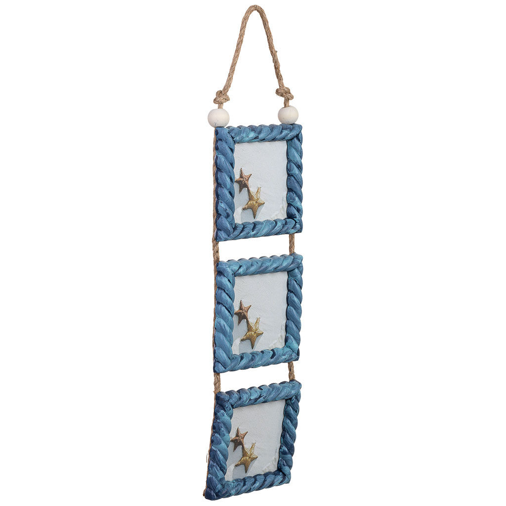Porta fotos colgante de madera azul 13x2x56h cm