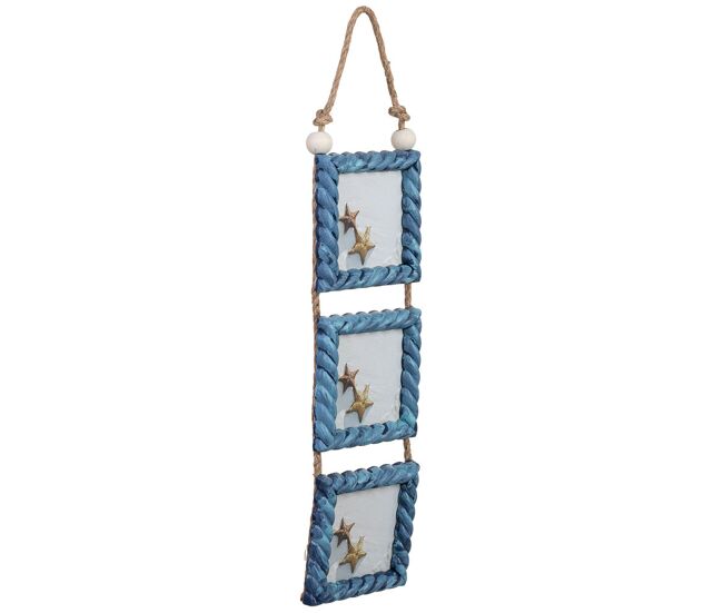 Porta fotos colgante de madera azul 13x2x56h cm