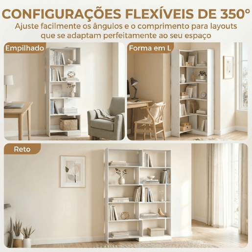 HOMCOM Estante Expansível 5 Níveis Estante para Livros Giratória 350° Largura Ajustável Convertível em L Reta ou Compacta para Sala Quarto Escritório 111,5x23,8x163,7 cm Branco HOMCOM Estante Expansível 5 Níveis Estante para Livros Giratória 350° Largura Ajustável Convertível em L Reta ou Compacta para Sala Quarto Escritório 111,5x23,8x163,7 cm Branco