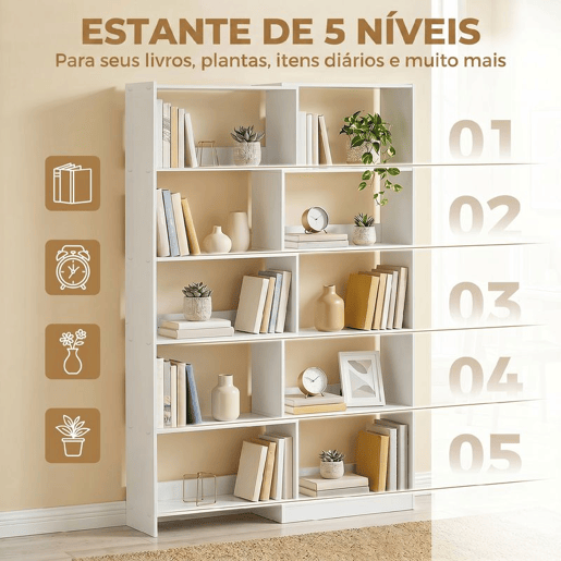 HOMCOM Estante Expansível 5 Níveis Estante para Livros Giratória 350° Largura Ajustável Convertível em L Reta ou Compacta para Sala Quarto Escritório 111,5x23,8x163,7 cm Branco HOMCOM Estante Expansível 5 Níveis Estante para Livros Giratória 350° Largura Ajustável Convertível em L Reta ou Compacta para Sala Quarto Escritório 111,5x23,8x163,7 cm Branco