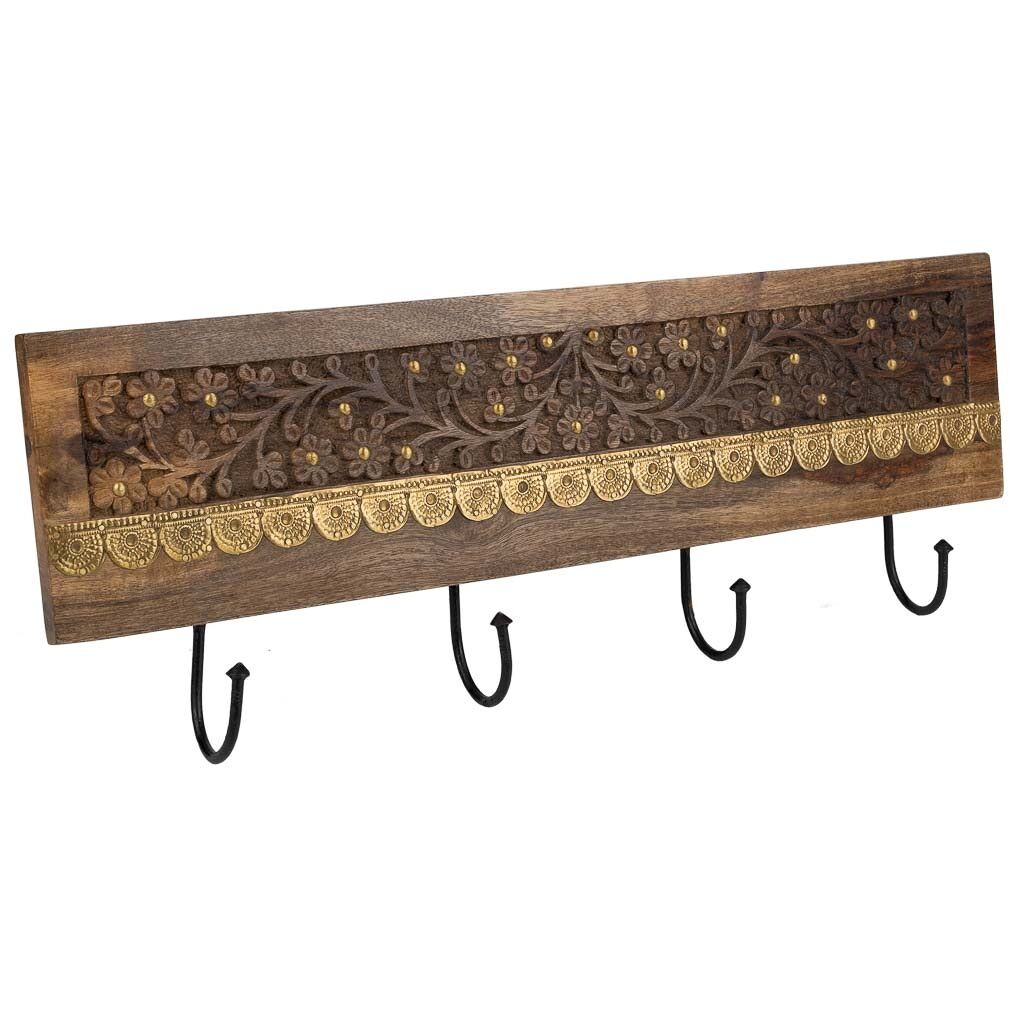Percha de madera de 4 ganchos