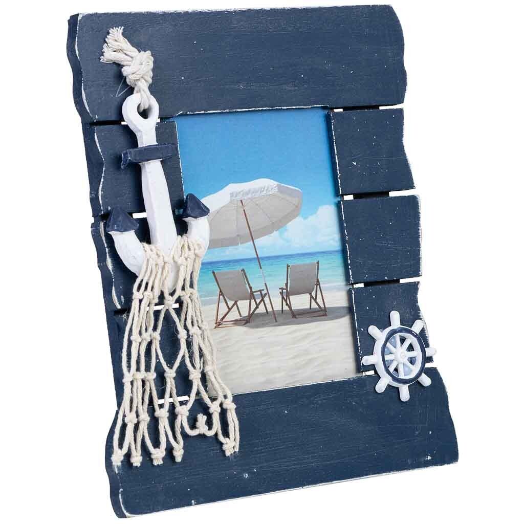Porta fotos de madera azul 18.5x3x21h cm