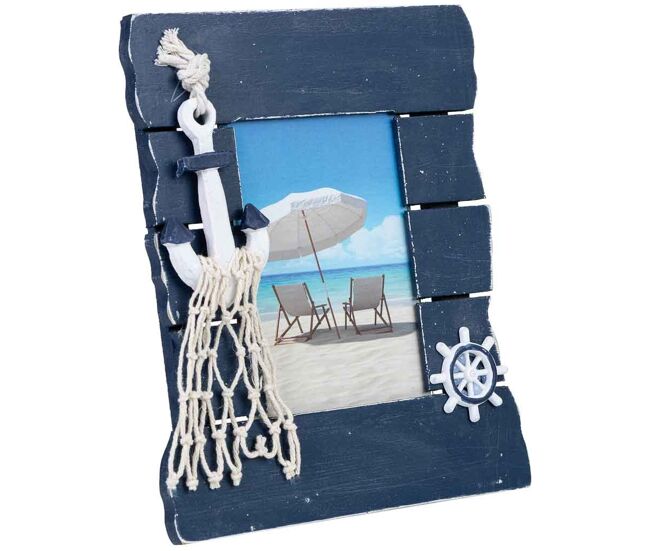 Porta fotos de madera azul 18.5x3x21h cm
