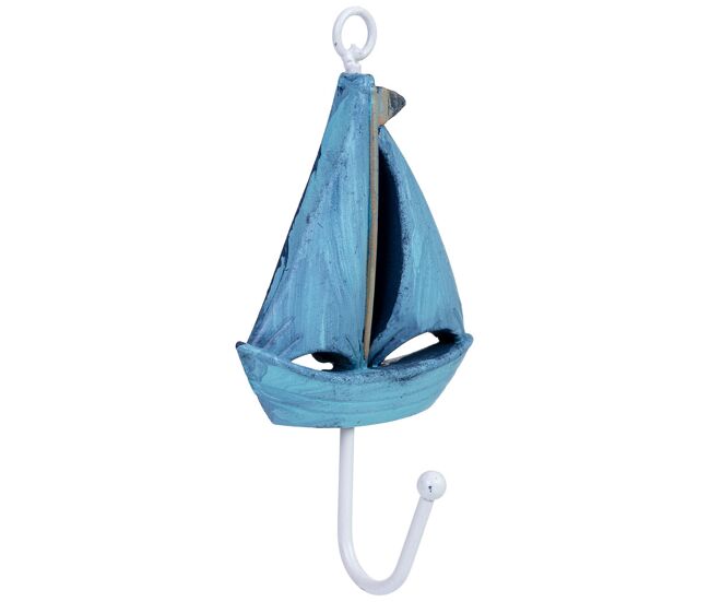 Percha de pared barco de madera azul 9x4x16h cm