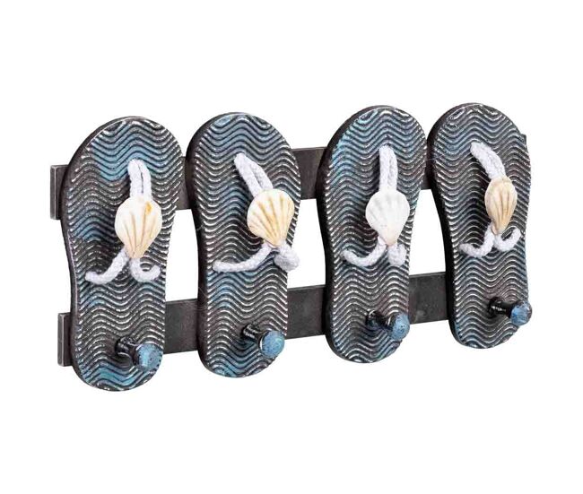 Percha de madera de 4 ganchos azul 36x5x17.5h cm