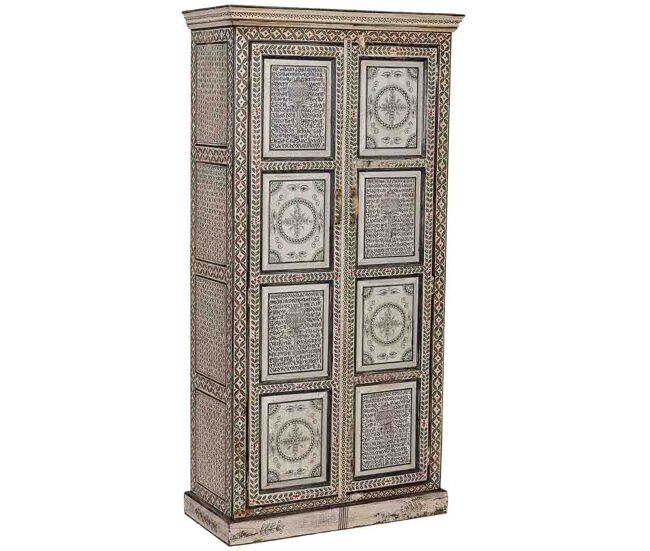 Armario de madera verde pintado a mano 92x42x183 cm